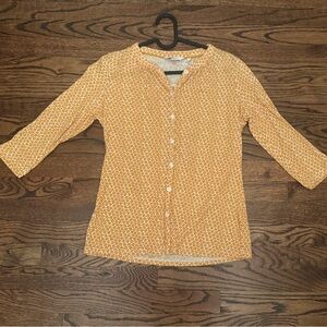 Boden Women's Mustard Button Up Cotton Top Clover Patterned Sweater 2P